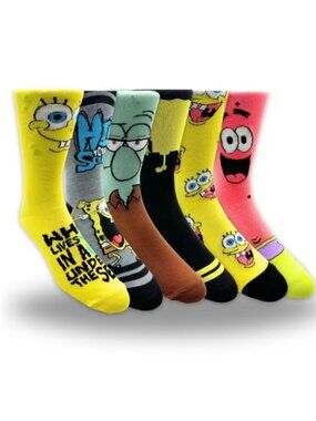 SpongeBob SquarePants Men's Casual Crew Socks, 6-Pack, Size 8-12